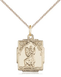 [0804CGF/18GF] 14kt Gold Filled Saint Christopher Pendant on a 18 inch Gold Filled Light Curb chain