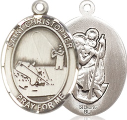 [8196SS] Sterling Silver Saint Christopher Fishing Medal