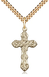 [6001GF/24G] 14kt Gold Filled Cross Pendant on a 24 inch Gold Plate Heavy Curb chain