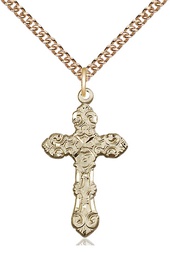 [6001GF/24GF] 14kt Gold Filled Cross Pendant on a 24 inch Gold Filled Heavy Curb chain