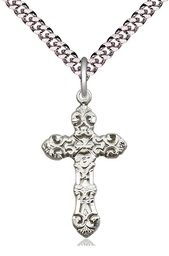 [6001SS/24S] Sterling Silver Cross Pendant on a 24 inch Light Rhodium Heavy Curb chain