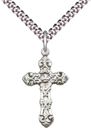 [6001SS/24S] Sterling Silver Cross Pendant on a 24 inch Light Rhodium Heavy Curb chain