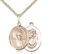 [8198GF/18G] 14kt Gold Filled Saint Christopher Water Polo-Men Pendant on a 18 inch Gold Plate Light Curb chain