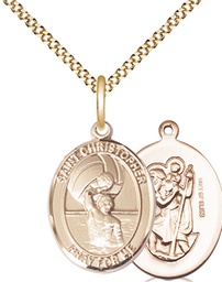 [8198GF/18G] 14kt Gold Filled Saint Christopher Water Polo-Men Pendant on a 18 inch Gold Plate Light Curb chain