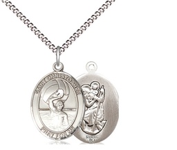[8198SS/18S] Sterling Silver Saint Christopher Water Polo-Men Pendant on a 18 inch Light Rhodium Light Curb chain