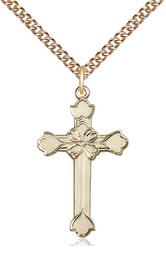 [6002GF/24GF] 14kt Gold Filled Cross Pendant on a 24 inch Gold Filled Heavy Curb chain