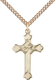 [6002GF/24GF] 14kt Gold Filled Cross Pendant on a 24 inch Gold Filled Heavy Curb chain