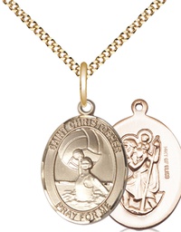 [8199GF/18G] 14kt Gold Filled Saint Christopher Water Polo-Women Pendant on a 18 inch Gold Plate Light Curb chain