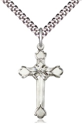 [6002SS/24S] Sterling Silver Cross Pendant on a 24 inch Light Rhodium Heavy Curb chain