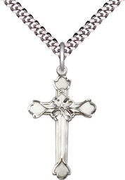 [6002SS/24S] Sterling Silver Cross Pendant on a 24 inch Light Rhodium Heavy Curb chain