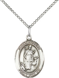 [8045SS/18SS] Sterling Silver Saint Hubert of Liege Pendant on a 18 inch Sterling Silver Light Curb chain