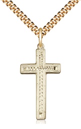 [6003GF/24G] 14kt Gold Filled Cross Pendant on a 24 inch Gold Plate Heavy Curb chain