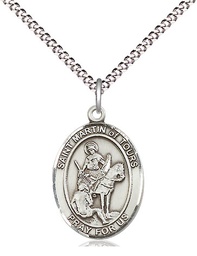 [8200SS/18S] Sterling Silver Saint Martin of Tours Pendant on a 18 inch Light Rhodium Light Curb chain