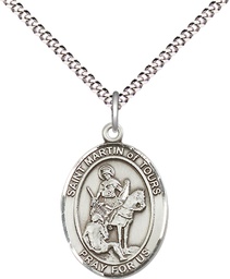 [8200SS/18S] Sterling Silver Saint Martin of Tours Pendant on a 18 inch Light Rhodium Light Curb chain