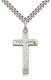 [6003SS/24S] Sterling Silver Cross Pendant on a 24 inch Light Rhodium Heavy Curb chain