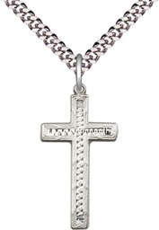 [6003SS/24S] Sterling Silver Cross Pendant on a 24 inch Light Rhodium Heavy Curb chain