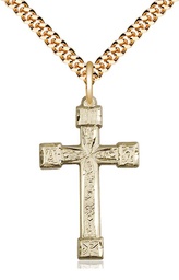 [6004GF/24G] 14kt Gold Filled Cross Pendant on a 24 inch Gold Plate Heavy Curb chain