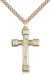 [6004GF/24GF] 14kt Gold Filled Cross Pendant on a 24 inch Gold Filled Heavy Curb chain