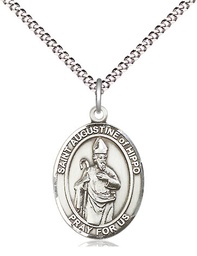[8202SS/18S] Sterling Silver Saint Augustine of Hippo Pendant on a 18 inch Light Rhodium Light Curb chain