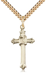 [6005GF/24G] 14kt Gold Filled Cross Pendant on a 24 inch Gold Plate Heavy Curb chain