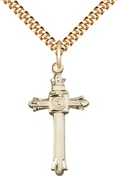 [6005GF/24G] 14kt Gold Filled Cross Pendant on a 24 inch Gold Plate Heavy Curb chain