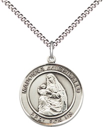 [8203RDSS/18S] Sterling Silver Madonna del Ghisallo Pendant on a 18 inch Light Rhodium Light Curb chain