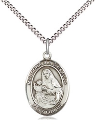 [8203SS/18S] Sterling Silver Saint Madonna Del Ghisallo Pendant on a 18 inch Light Rhodium Light Curb chain