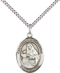 [8203SS/18S] Sterling Silver Saint Madonna Del Ghisallo Pendant on a 18 inch Light Rhodium Light Curb chain