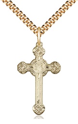 [6006GF/24G] 14kt Gold Filled Cross Pendant on a 24 inch Gold Plate Heavy Curb chain