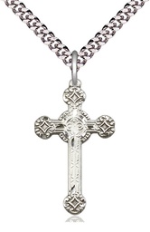 [6006SS/24S] Sterling Silver Cross Pendant on a 24 inch Light Rhodium Heavy Curb chain