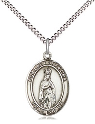 [8205SS/18S] Sterling Silver Our Lady of Fatima Pendant on a 18 inch Light Rhodium Light Curb chain