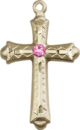 [6007GF-STN10] 14kt Gold Filled Cross Medal with a 3mm Rose Swarovski stone