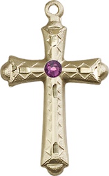 [6007GF-STN2] 14kt Gold Filled Cross Medal with a 3mm Amethyst Swarovski stone