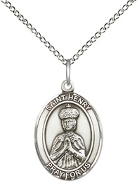 [8046SS/18SS] Sterling Silver Saint Henry II Pendant on a 18 inch Sterling Silver Light Curb chain