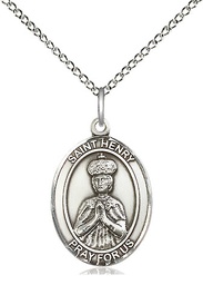 [8046SS/18SS] Sterling Silver Saint Henry II Pendant on a 18 inch Sterling Silver Light Curb chain