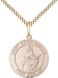 [8208RDGF/18G] 14kt Gold Filled Saint Maria Goretti Pendant on a 18 inch Gold Plate Light Curb chain