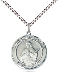 [8208RDSS/18S] Sterling Silver Saint Maria Goretti Pendant on a 18 inch Light Rhodium Light Curb chain