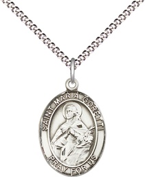 [8208SS/18S] Sterling Silver Saint Maria Goretti Pendant on a 18 inch Light Rhodium Light Curb chain