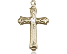 [6007GF-STN4] 14kt Gold Filled Cross Medal with a 3mm Crystal Swarovski stone