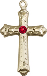 [6007GF-STN7] 14kt Gold Filled Cross Medal with a 3mm Ruby Swarovski stone
