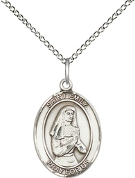 [8047SS/18SS] Sterling Silver Saint Emily de Vialar Pendant on a 18 inch Sterling Silver Light Curb chain