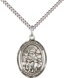 [8211SS/18S] Sterling Silver Saint Germaine Cousin Pendant on a 18 inch Light Rhodium Light Curb chain