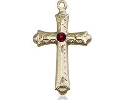 [6007KT-STN1] 14kt Gold Cross Medal with a 3mm Garnet Swarovski stone