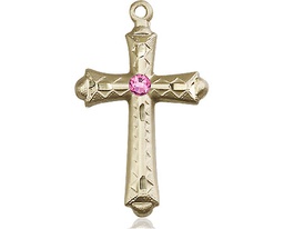 [6007KT-STN10] 14kt Gold Cross Medal with a 3mm Rose Swarovski stone