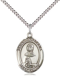 [8213SS/18S] Sterling Silver Saint Anastasia Pendant on a 18 inch Light Rhodium Light Curb chain