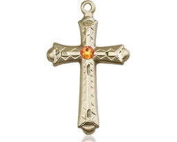 [6007KT-STN11] 14kt Gold Cross Medal with a 3mm Topaz Swarovski stone