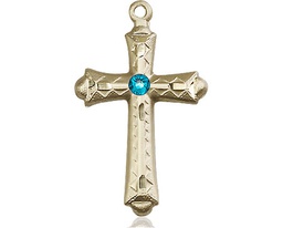 [6007KT-STN12] 14kt Gold Cross Medal with a 3mm Zircon Swarovski stone