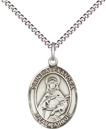 [8215SS/18S] Sterling Silver Saint Alexandra Pendant on a 18 inch Light Rhodium Light Curb chain