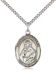 [8215SS/18S] Sterling Silver Saint Alexandra Pendant on a 18 inch Light Rhodium Light Curb chain