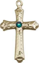 [6007KT-STN5] 14kt Gold Cross Medal with a 3mm Emerald Swarovski stone